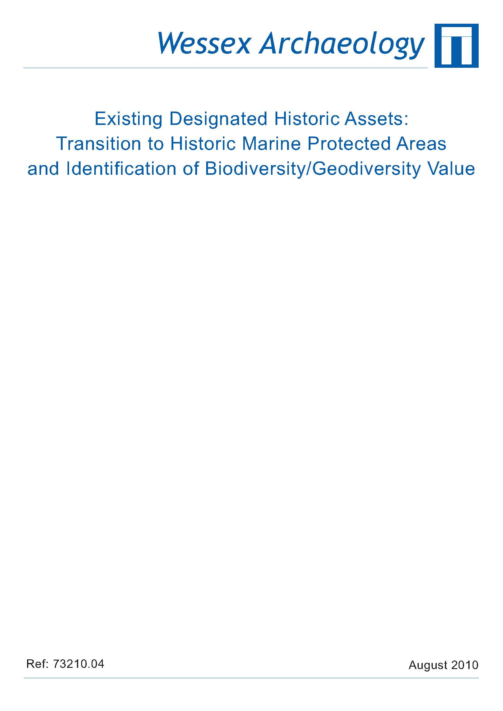 Thumbnail representing Existing Designated Historic Assets: Transition to Historic Marine Protected Areas and Identification of Biodiversity / Geodiversity Value